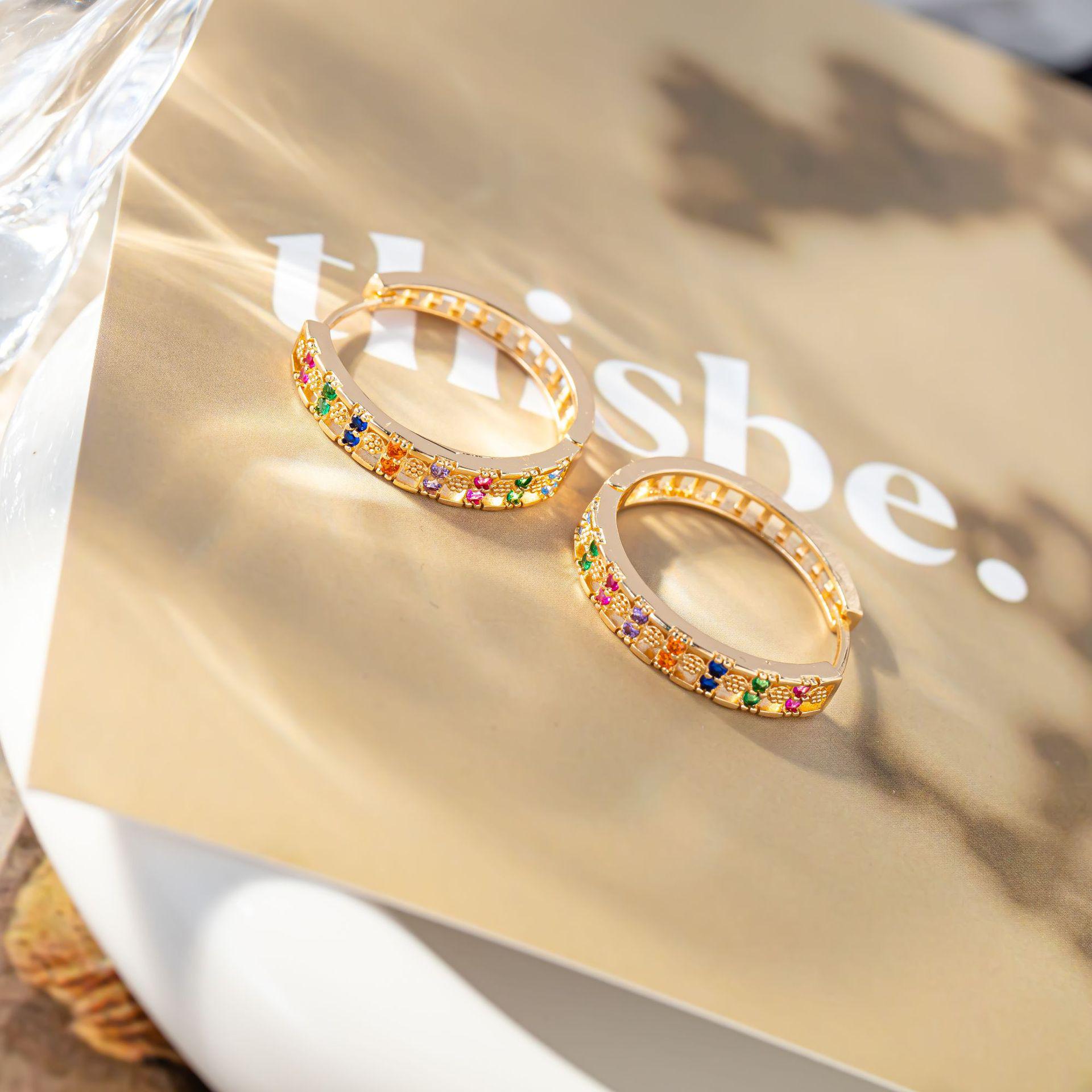 European  American Style Colorful Zirconia Rhinestone Hoop Earrings: Gold-Plated Fashion Niche Design for Women