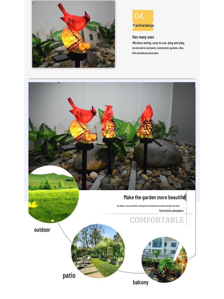 Solar LED Flower Bird Lights for Outdoor Courtyard, Balcony, Garden, and Camping with Sensor Activation.