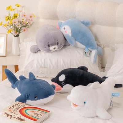 Happy Ocean Series Beluga Whale Seal Shark Dolphin Plush Doll Sleeping Pillow
