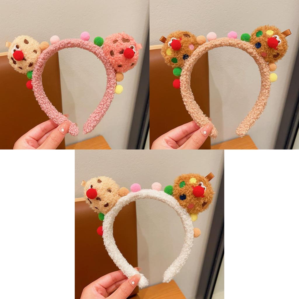 Urocza Puszysta Opaska na Głowę z Twarzą Ciasteczka do Mycia Twarzy Zabawna Kreskówkowa Opaska do Włosów Spinka do Włosów do Makijażu Opaska dla Dzieci Akcesoria do Włosów Różowe Truskawkowe Ciasteczko