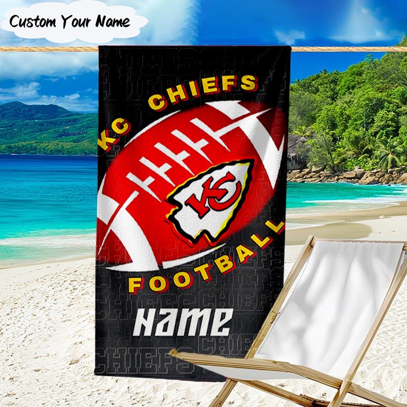 1PC Custom Name Beach Towel Kansas Chiefs Fan Gear Beach Towel, Suitable for Camping, Travel, Beach Accessories, Super Absorbent, Family Gift