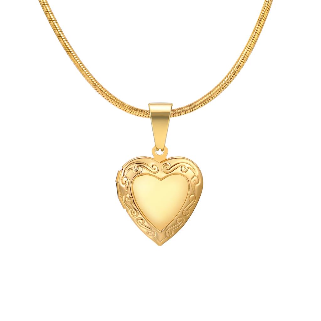 Women's Heart Shape Locket Pendant Necklaces Stainless Steel Snake Chain Necklace Trendy Jewelry Gift