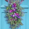 Purple Tulip Wreath with Hydrangea & Hyacinth Artificial Flower Lavender Garland Realistic Spring-Summer Floral Decor for Door Wall Home & Party
