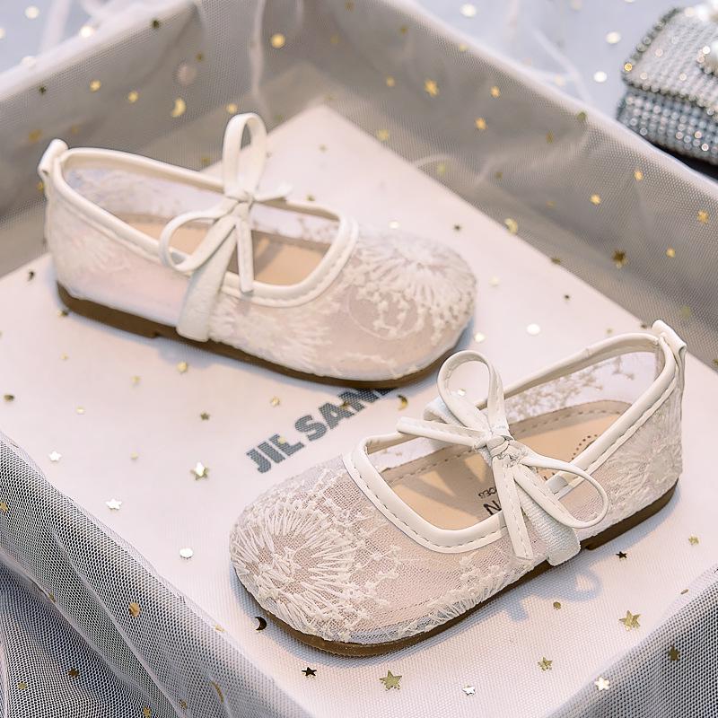 2025 Sommer Mädchen Süße Atmungsaktive Netz-Prinzessin Schuhe mit Feuerwerk Muster & Schleife