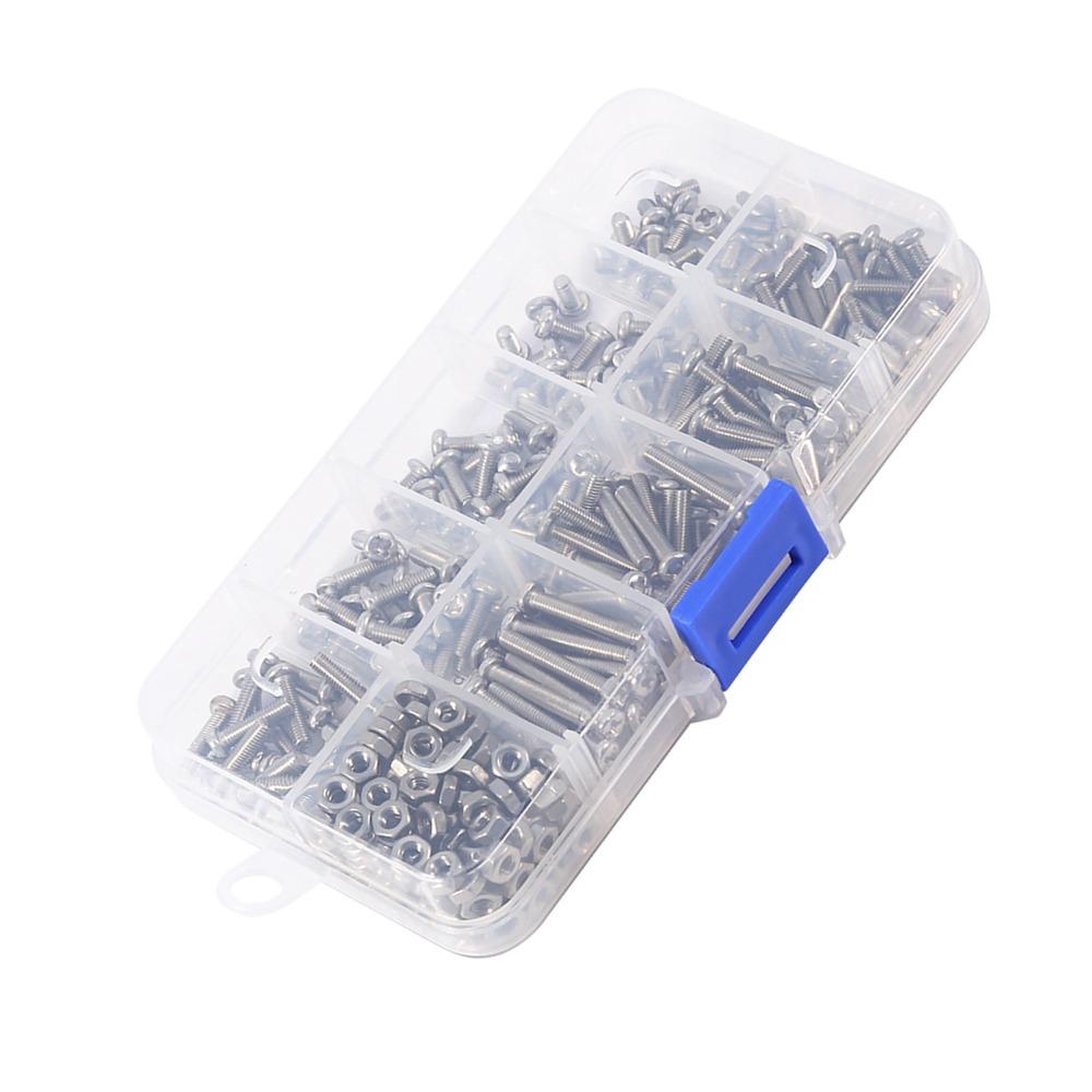 340PCS 304 Stainless Steel Nuts and Bolts Assortment Kit Metric M3 Full Thread Hardware Fastener Set