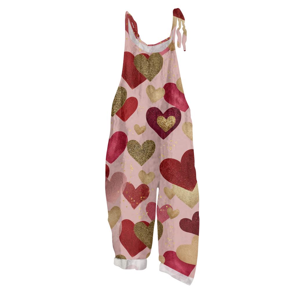 Damen Jumpsuit Print Casual Loose Vintage Schultergurt Baumwolle Leinen