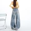 Women's Personalized Bamboo Pattern Light Blue Wide Leg Jeans - Trendy, Slimming, Loose Fit for Spring/Summer