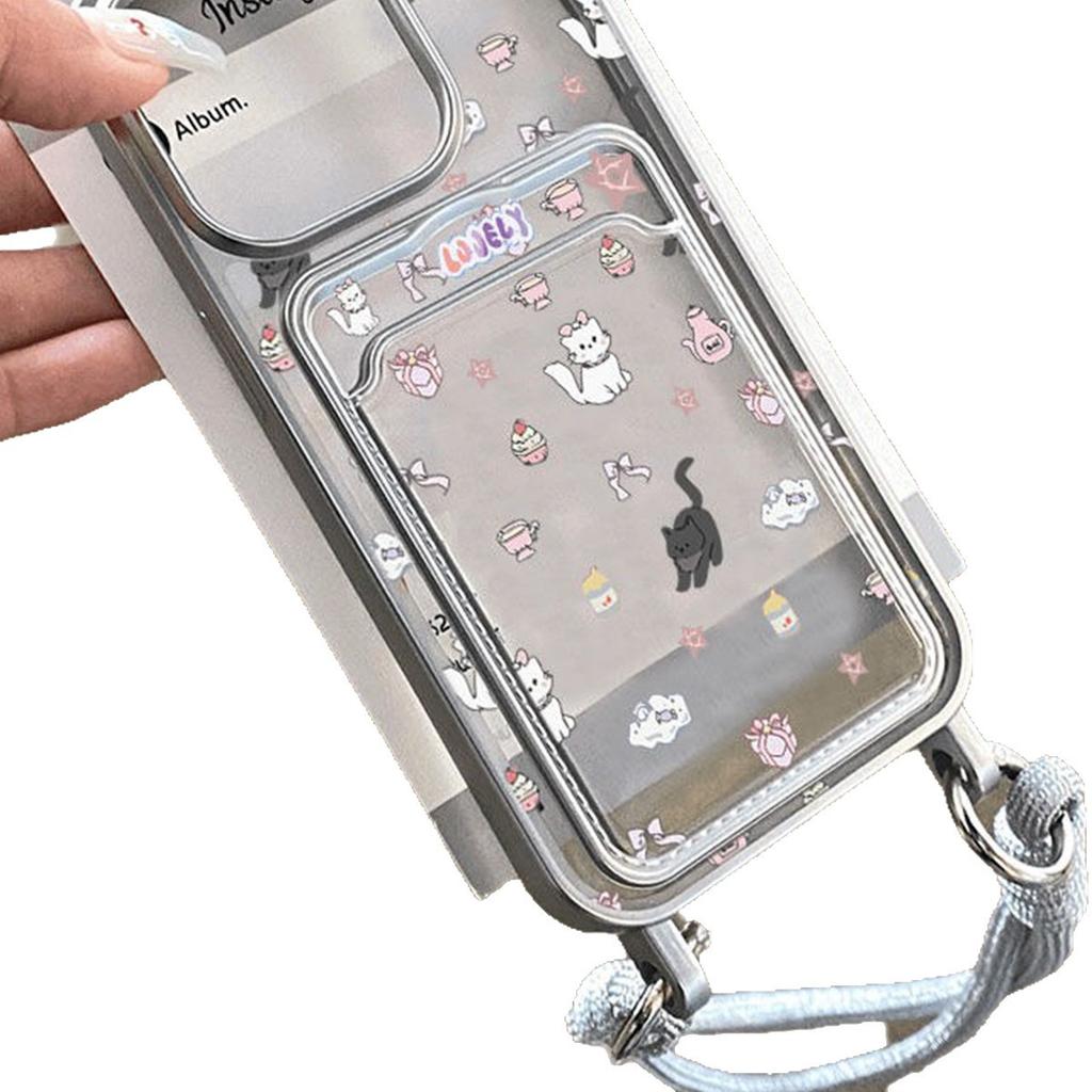 Electroplated Lanyard Card Holder Black and White Cat Soft Case Simple Skin-feel Trendy Mobile Phone Case Cute TPU Creative