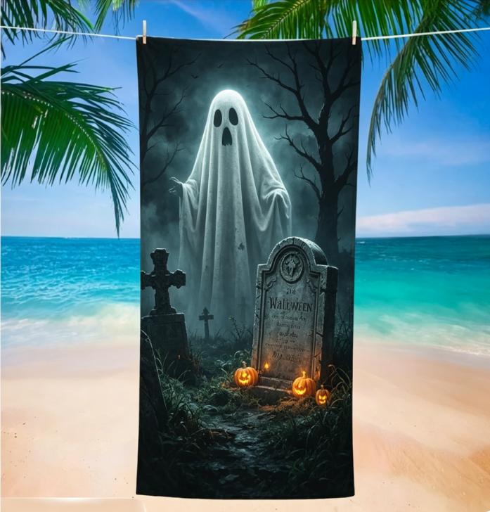 Black & White Bat Print Beach Towel, Microfiber Sand Free Quick Dry, Gothic Halloween Pattern, Soft Absorbent for Summer & Pool