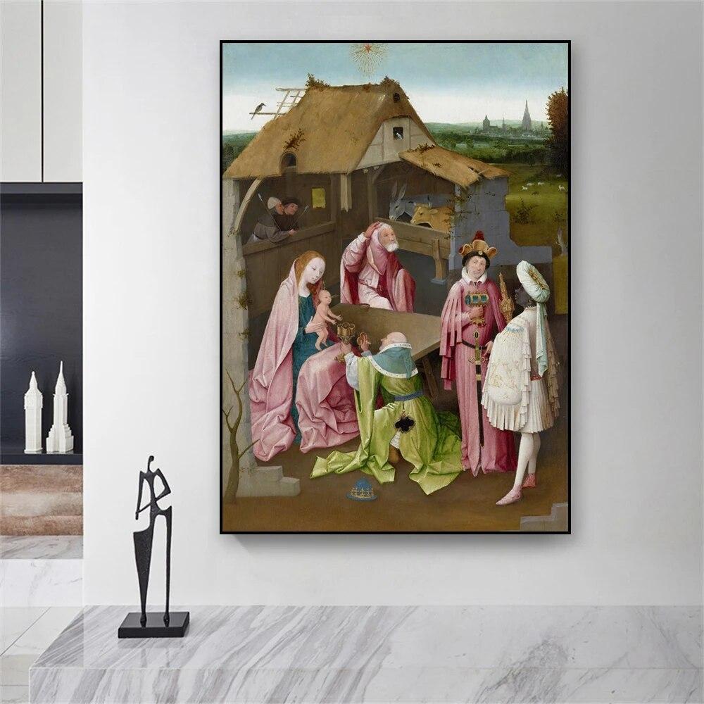 Classical Oil Painting Poster The Adoration of the Magi Prints Hieronymus Bosch Canvas Painting Living Room Home Decoration