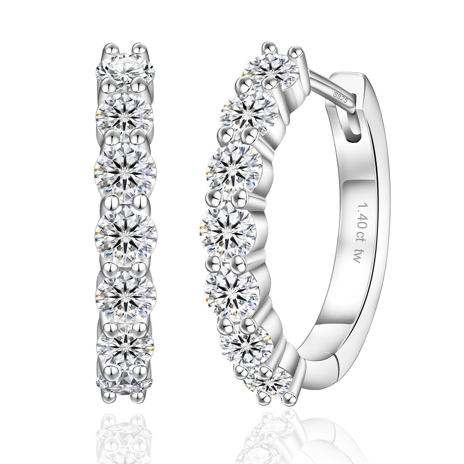 

Moissanite Hoop Earrings for 925 Inner Diameter Total for Both Synthetic Ring Gift KRKC&CO Women, Silver, 14mm, Hypoallergenic, 1.4ct Ears, Diamonds,