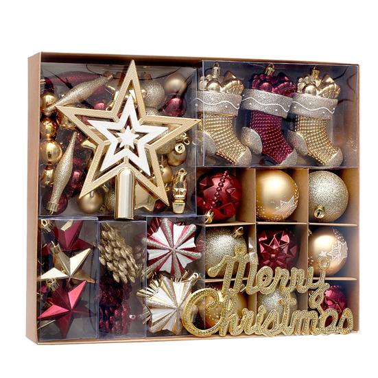 70Pcs/Box Assorted Merry Christmas Ornament Shatterproof Xmas Ball Star Tree Topper Hanging Stocking Snowflake Holiday Party Decoration