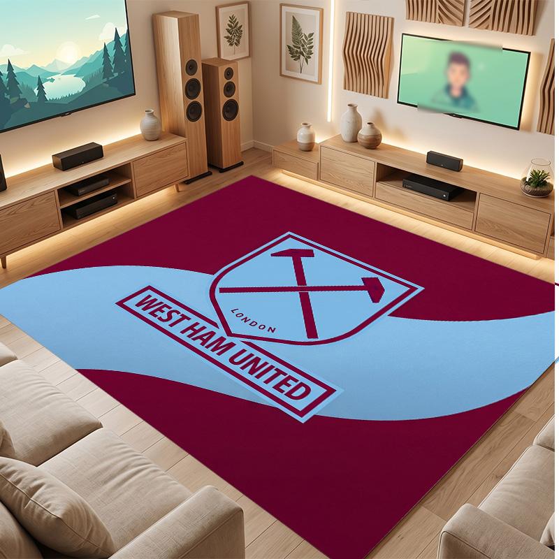 West Ham United Fußball Druck Kristall Samt Teppich, Bequemer Wasserabsorbierender Rutschfester Innenboden Teppich
