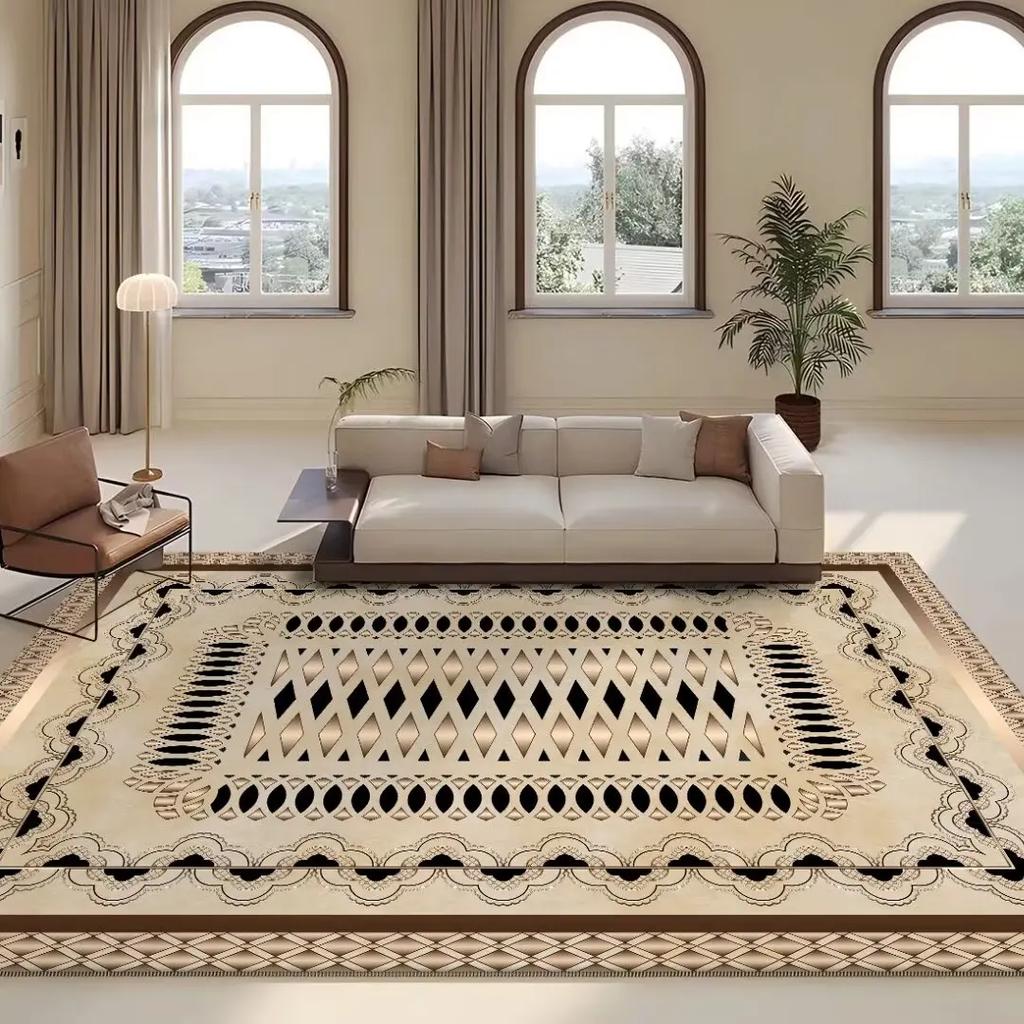 European Golden Living Room Carpet Luxury Commercial Hotel Decoration Large Area Rug for Bedroom Sofa Table Home Printing Mat