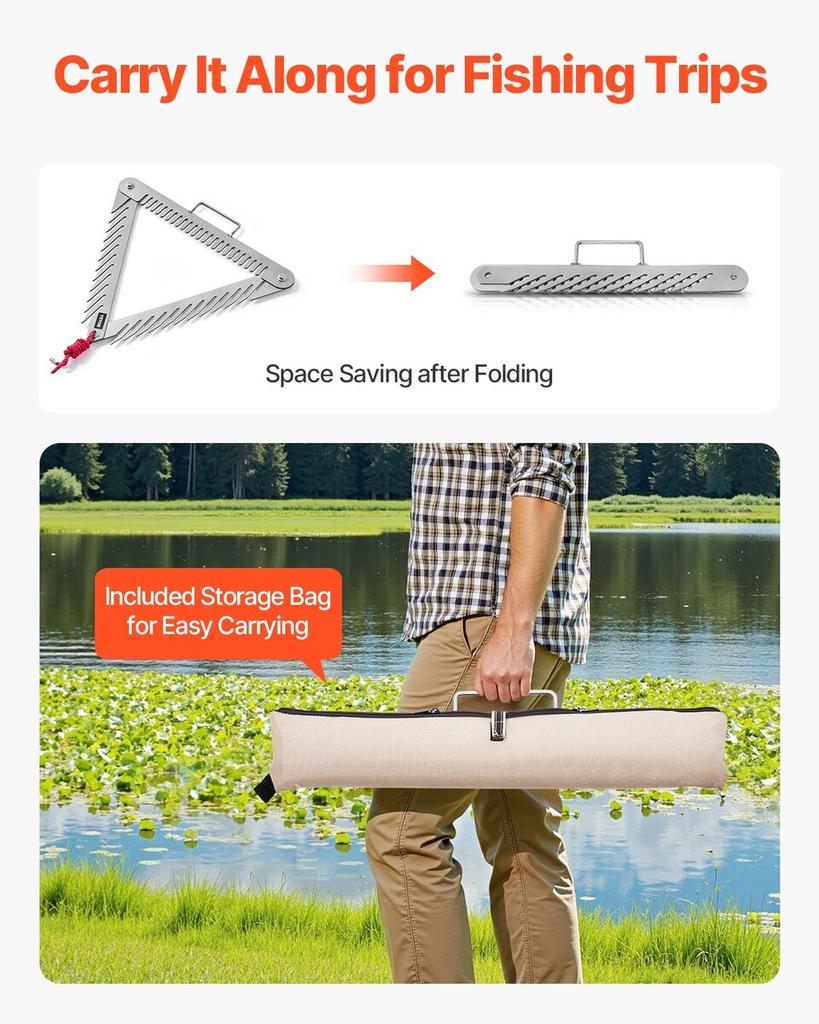 24in Aquatic Weed Rake 3-Sided Foldable Lake Weed Rake Handle 30ft Rope