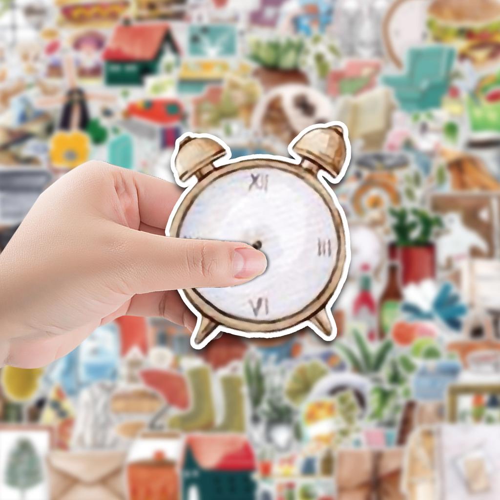 100 Watercolor Retro Small Items Stickers Skateboard Suitcase Water Cup Decorative Stickers Waterproof Creative Stationery Stickers