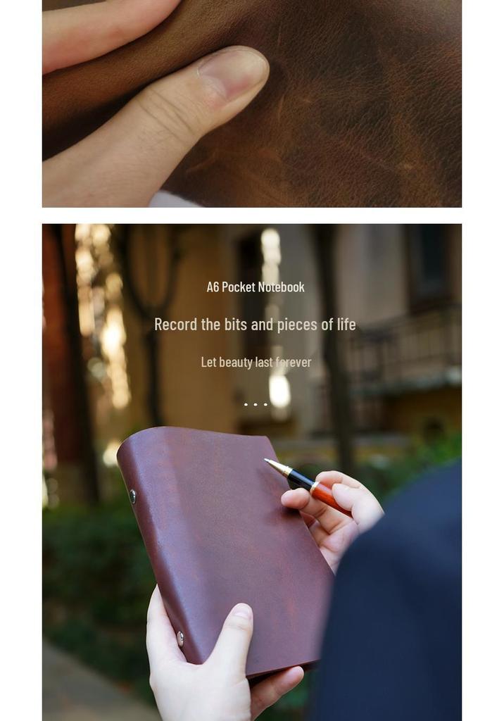 Handcrafted A5 Ring Binder Cowhide Leather Sketchbook - Refillable 