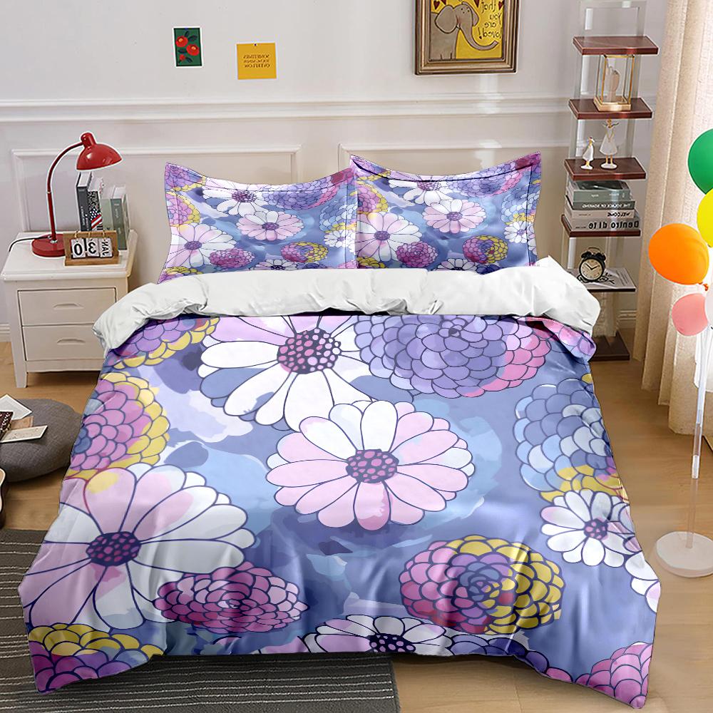 Colorful Hand-Drawn Floral Background Print Soft Comfortable Duvet Cover Bedding Set Included 1*Duvet Cover 2*Pillowcases