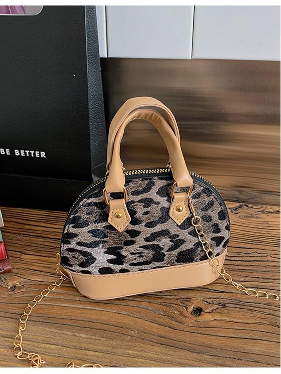 Leopard Print Girl's Mini Crossbody Handbag with Chain