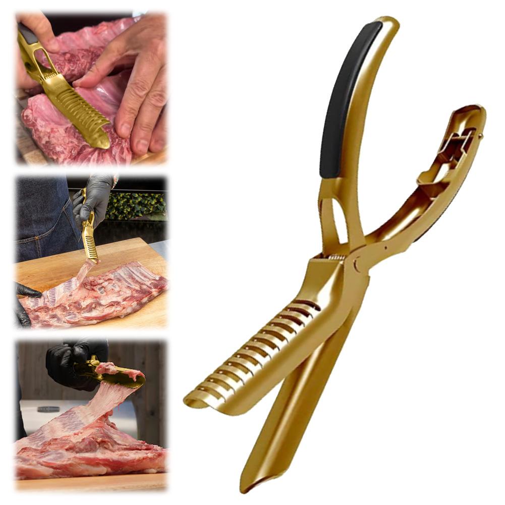 Gold Color Rib Membrane Remover Tool Guide Trimming Peeling Ribs Rib Membrane Remover Grilling Tools BBQ Rib Preparation Tool