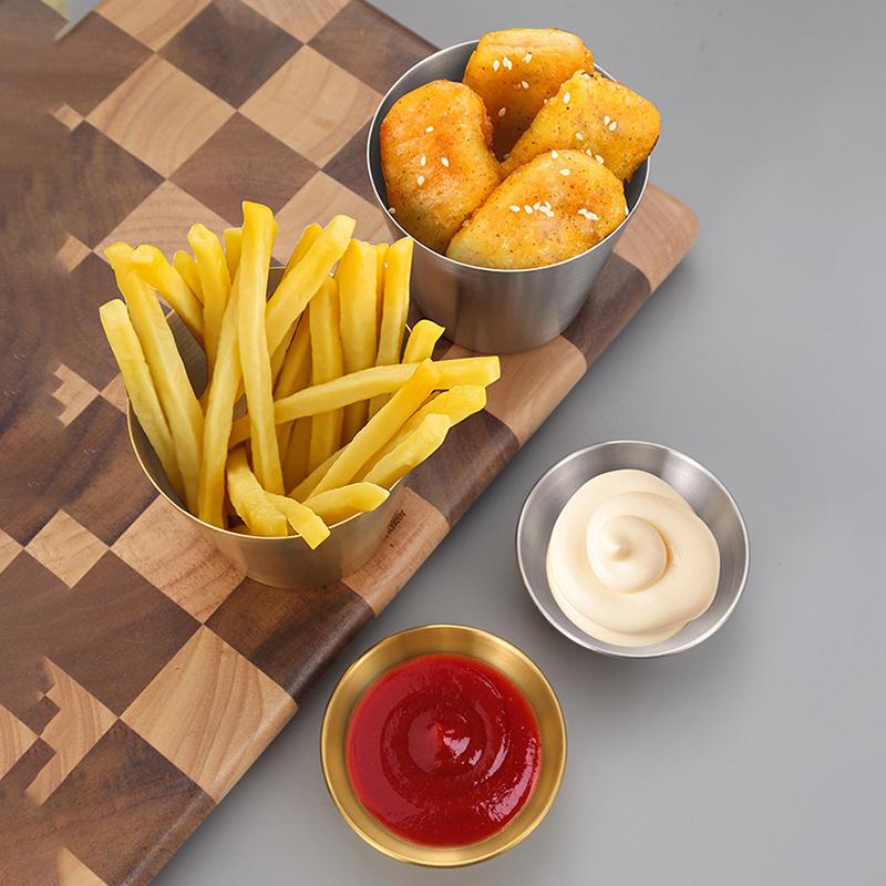 Stainless Steel Kitchen Dipping Sauce Bowl Golden Silver Ketchup Fries Cup Seasoning Dish Hot Pot Condiment Tray Tablewar