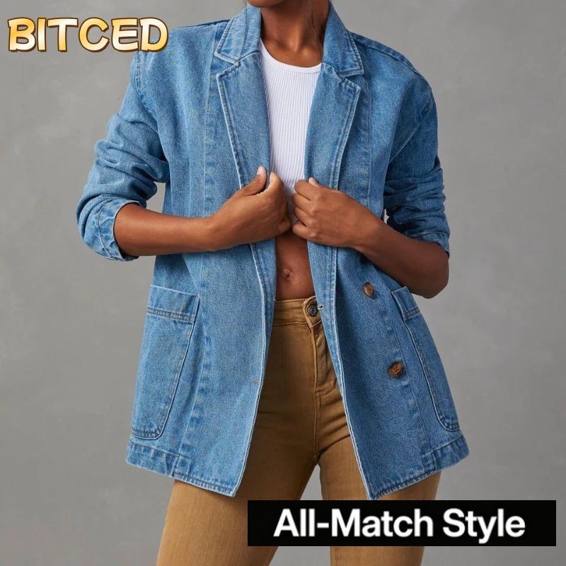 BITCED Women's Vintage Casual Solid Color Print Autumn Winter Long Sleeve POLO Neck Jackets & Coats