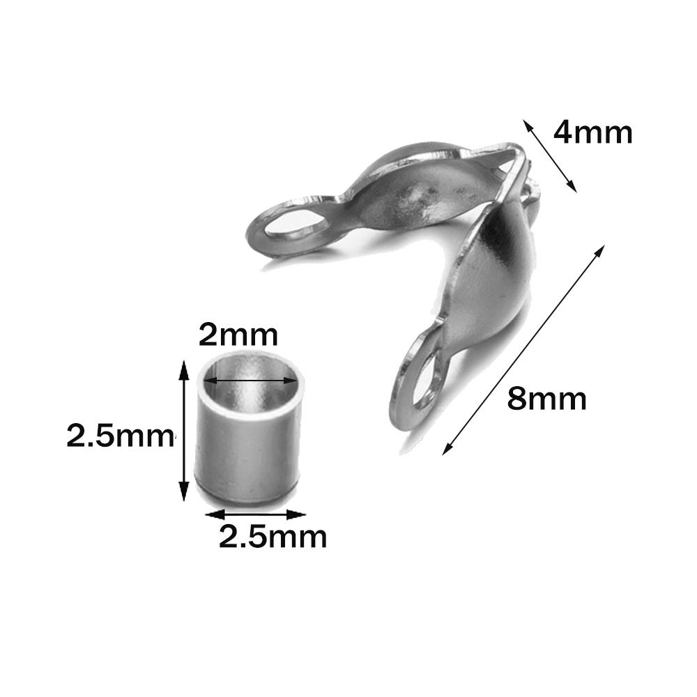 50pcs Stainless Steel Crimp Bead Tips Knot Covers Clamshell Fold-Over Bead Tips with 50pcs End Caps for Jewelry Making Craft DIY