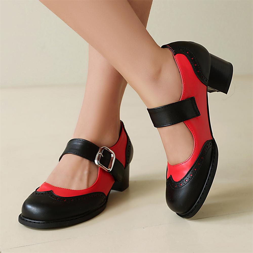 Fashion Spring Vintage Women Sandals Round Toe Mary Jane Shoes High Heels Mixed Color Big Size 35-43 Leisure Daily Female Summer Shoes