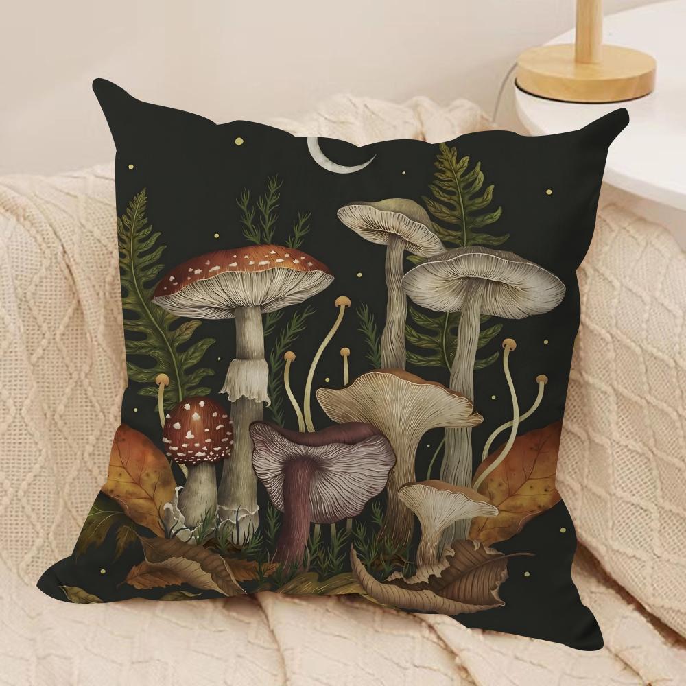 Mushroom Illustrations Cushion Cover Pillowcase Ultra Soft Skin Friendly Fabric Cloud Like Comfort  Concealed Zipper