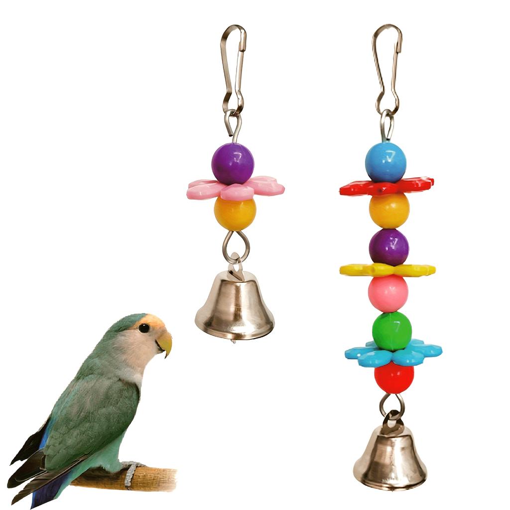 Parrot Chew Toy, Bell Pendant Colorful Round Bead Flower String for Birdcage Accessories