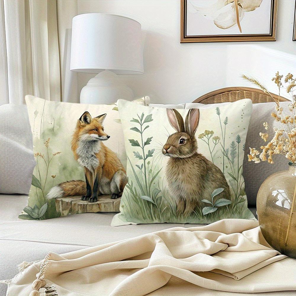 Wildlife-Printed Decorative Pillowcases: Fox, Bear, Deer, and Rabbit Designs Sofa cushion cover home room decoration