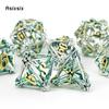 7 Pcs Silver Green Leaf Flower Metal Dice Hollow Metal Polyhedral Dice Set Suitable For Role-Playing Dice PropBoard Game Gift