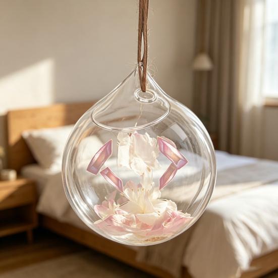 Hanging Glass Propagation Station Clear Terrarium Planter for Flowers Air Hydroponic Plants Small Indoor Flower Vase for Home Room Window Office Decor
