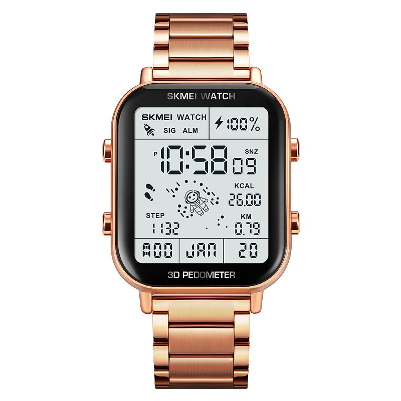 SKMEI 1888 New Design Golden Mens Digital Watch Costume Stainless Steel Band Rectangle Chrono Vintage Business Wristwatch