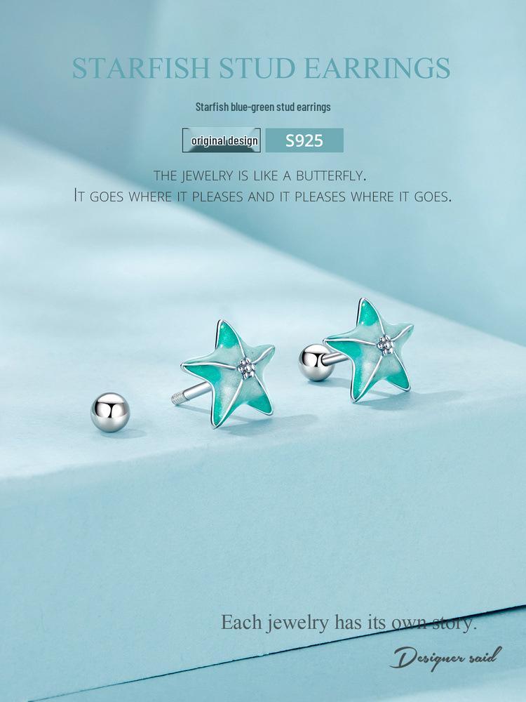 Yin Ziyun Blue-Green Starfish S925 Sterling Silver Summer Earrings