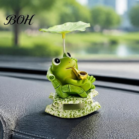 Lotus Leaf Shade Decor Rocking Frog Panda Figurine, Cute Resin Bobble Chair with Design, Creative Office Stress Relief Desk Ornament for Car