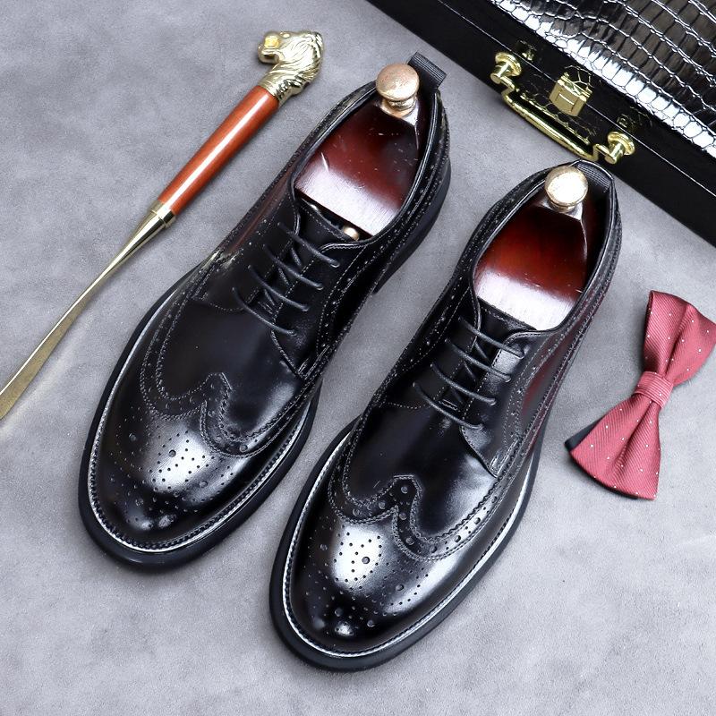 Fashion Handmade Leather Shoes Men Summer New Brogue Carved Business Dress Shoe Mens Black Casual Increase British Lace-Up Oxfrods