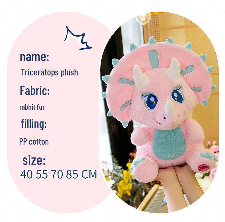 Pink Triceratops Dinosaur Plush Toy - Cartoon Jurassic Series Stuffed Animal Doll