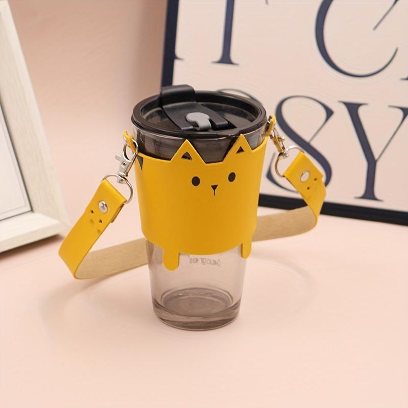 Cat Design Cup Sleeve With Handle Strap Portable Insulated Carrier For Water Bottles Coffee Cups