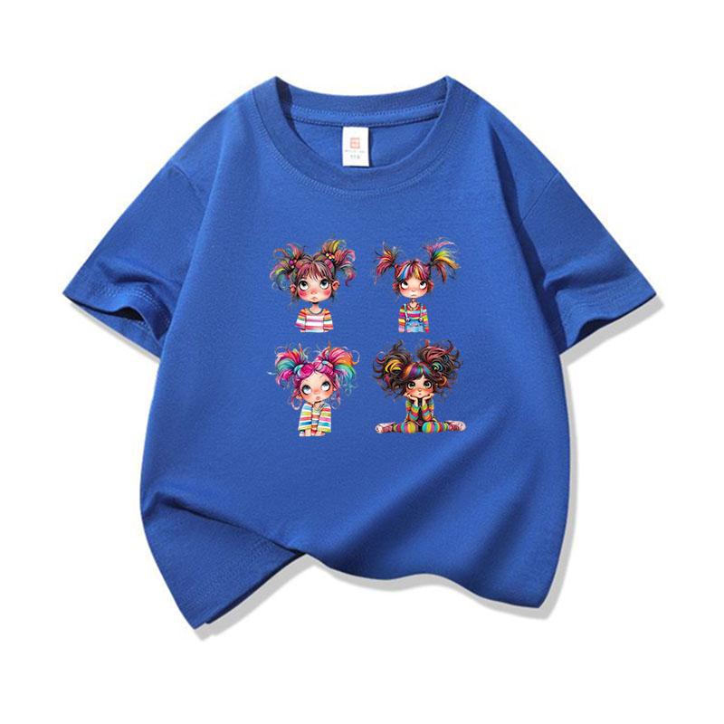 Rainbow Hair Girl Set Graphic Tee Kids 100 Cotton Crew Neck T Shirt Short Sleeve Breathable Tops For Boys Girls Children