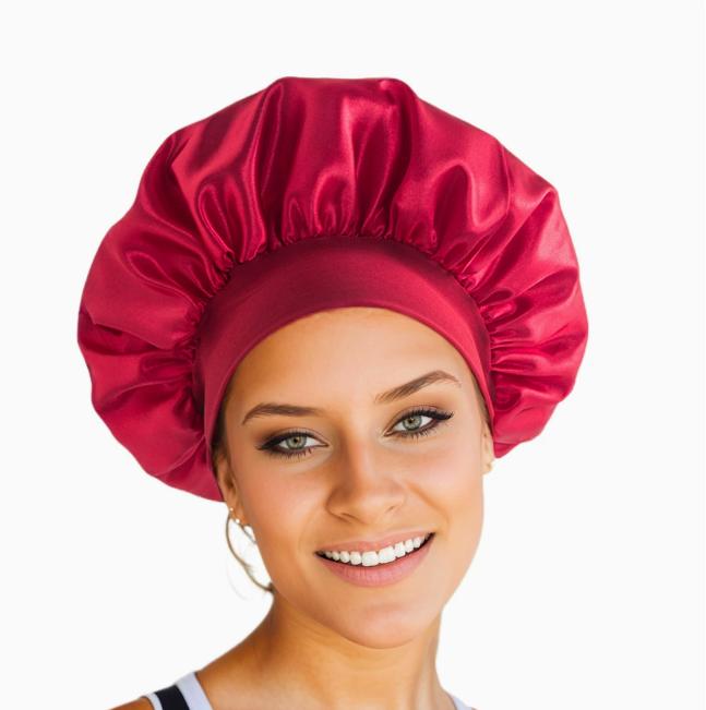 Shower Wide Brim Elastic Satin Hair Care Cap - Women's Sleep, Salon, and Shower Use