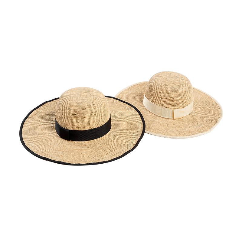 Spring and summer fashion casual hemming webbing hand-woven thin raffia big eaves hat women's sunscreen sunshade foldable straw hat