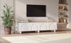 180*40*45cm TV Cabinet with 4 Cabinets, TV Cabinet with 6 Ball-Foot Metal Legs, Suitable for TVs around 80 Inches, Wood Color+White