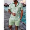 Men's Summer Tropical Flower Hawaiian Shirt, Palm Leaf Print Short-Sleeve Shirt and Shorts Set