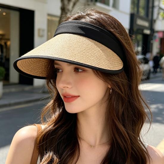 Summer Lightweight Sun Hat with And Rear Hat Foldable Straw Hollow Top Headband