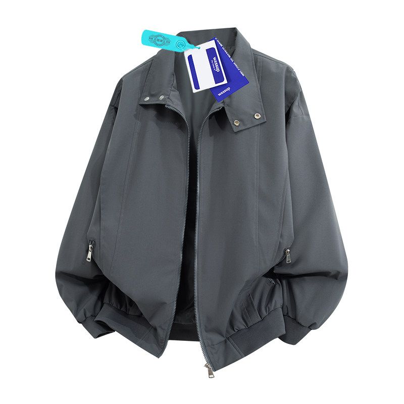 

Wassup Trendy American-Style Simple Stand-Collar Flight Jacket for Men, Youth Trendy Versatile Casual Workwear Jacket for Autumn Dark Gray 3 XL