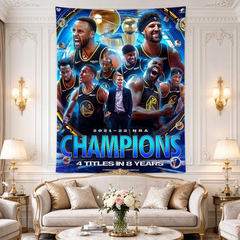 Golden State Warriors 2022 Champions Poster Blue Neon Trophy Curry Team Glow