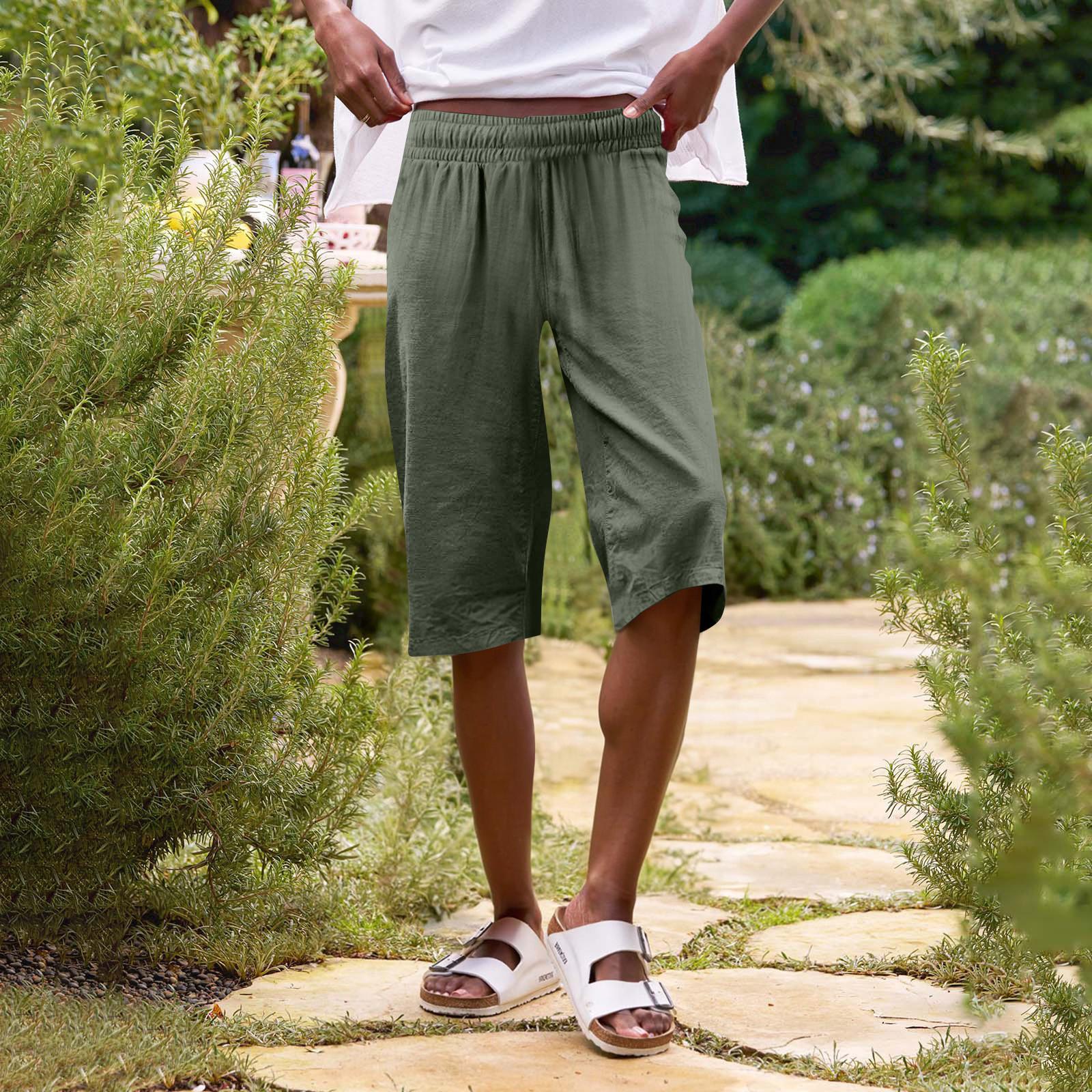 

Женские однотонные повседневные брюки с высокой талией, спортивные брюки, шорты 1/2 L армия зеленый