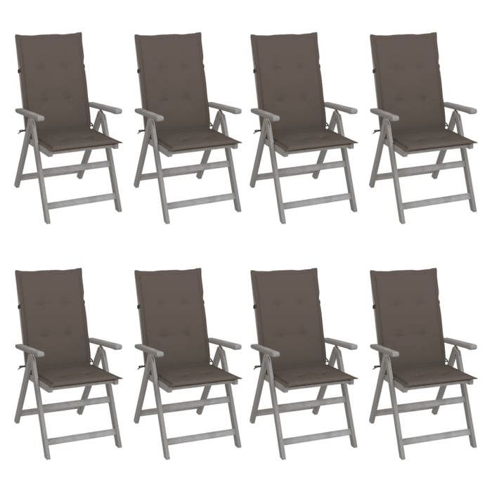 Chaises inclinables de jardin - MAISON EXCLUSIVE - Lot de 8 - Acacia massif - Dossier 5 positions - Coussins inclus