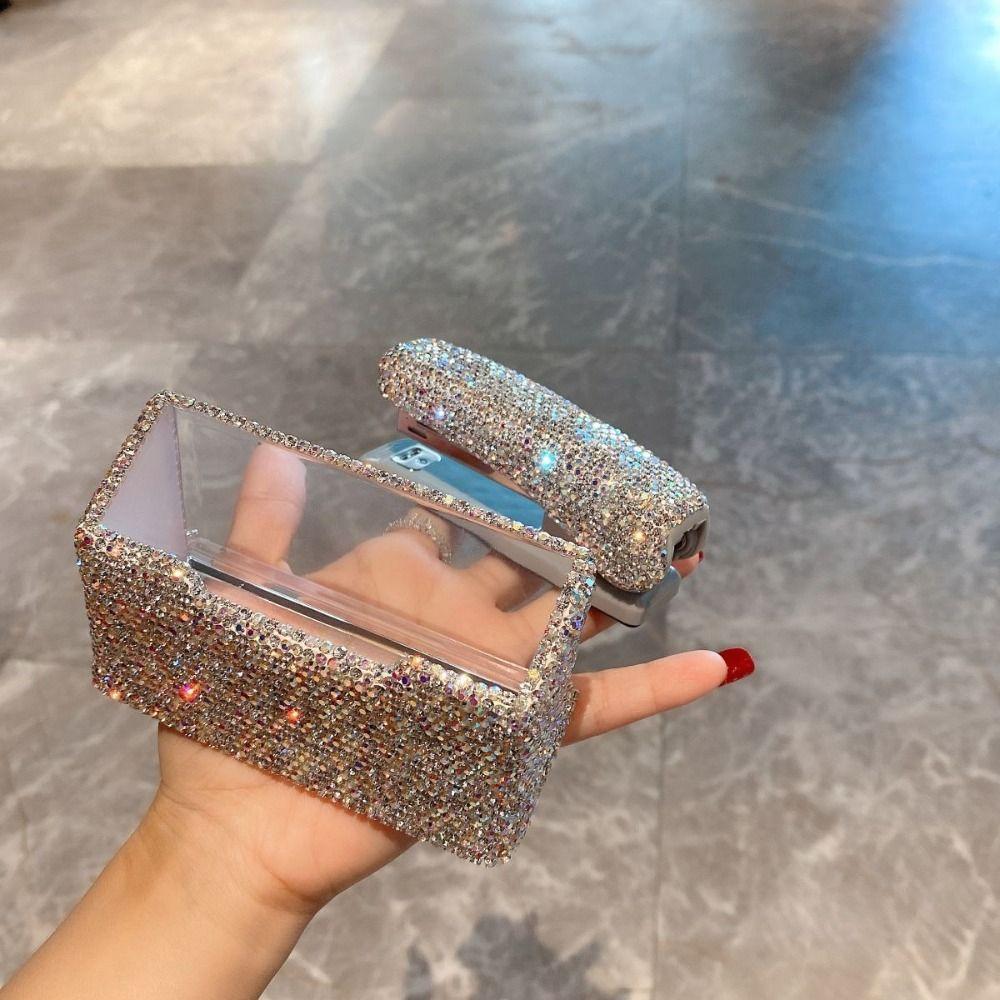 Acrylic Business Card Holder Rhinestone-inlaid Table Top Organizer  Office Decoration
